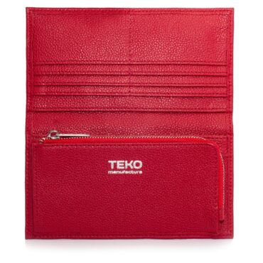 Червоне шкіряне портмоне TEKO manufactura з кишенею.